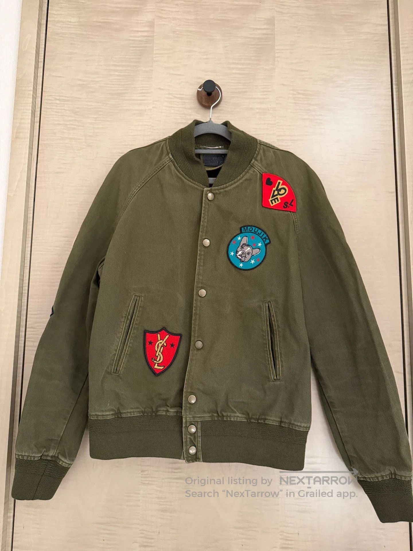 Saint Laurent Paris Saint Laurent Olive Green Patch Bomber Jacket. Size US L / EU 52-54 / 3 - 1 Thumbnail