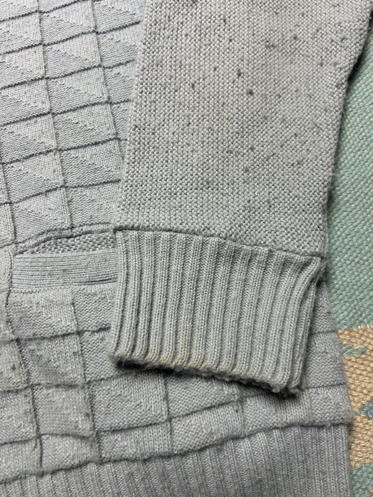 Vintage 70s knit cardigan sweater wool blend windowpane AS IS Large Size US L / EU 52-54 / 3 - 2 Thumbnail