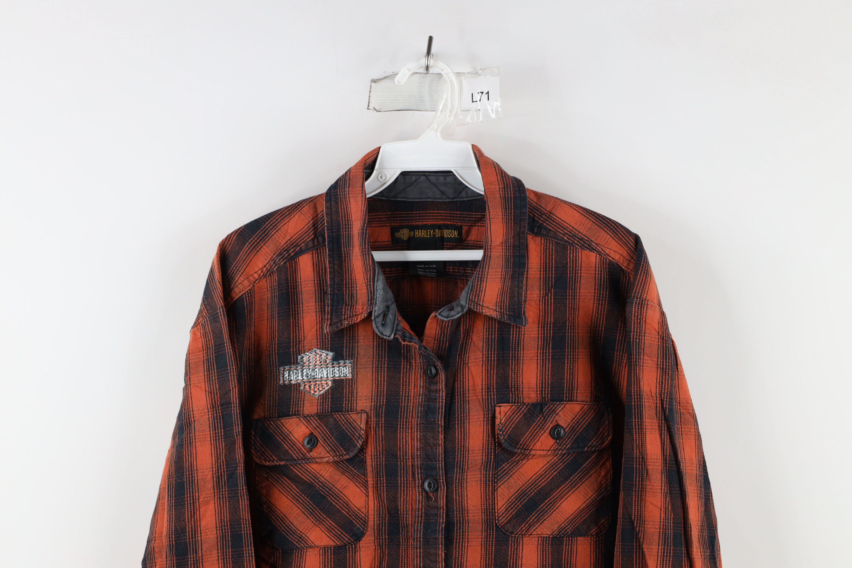 Harley Davidson × Vintage Vintage Harley Davidson Out Collared Flannel Button Shirt Size US XL / EU 56 / 4 - 2 Thumbnail