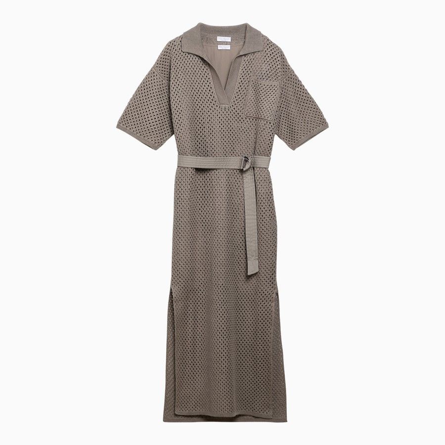 Brunello Cucinelli o1d2blof0824 Net Openwork Knit Dress in Mud Size S / US 4 / IT 40 - 1 Thumbnail