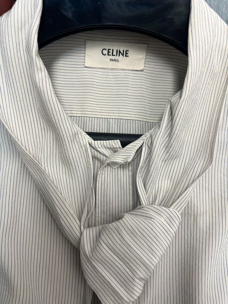 Celine Celine size 38 Striped Bow Tie Mulberry Silk Shirt for Spr Size US M / EU 48-50 / 2 - 3 Thumbnail