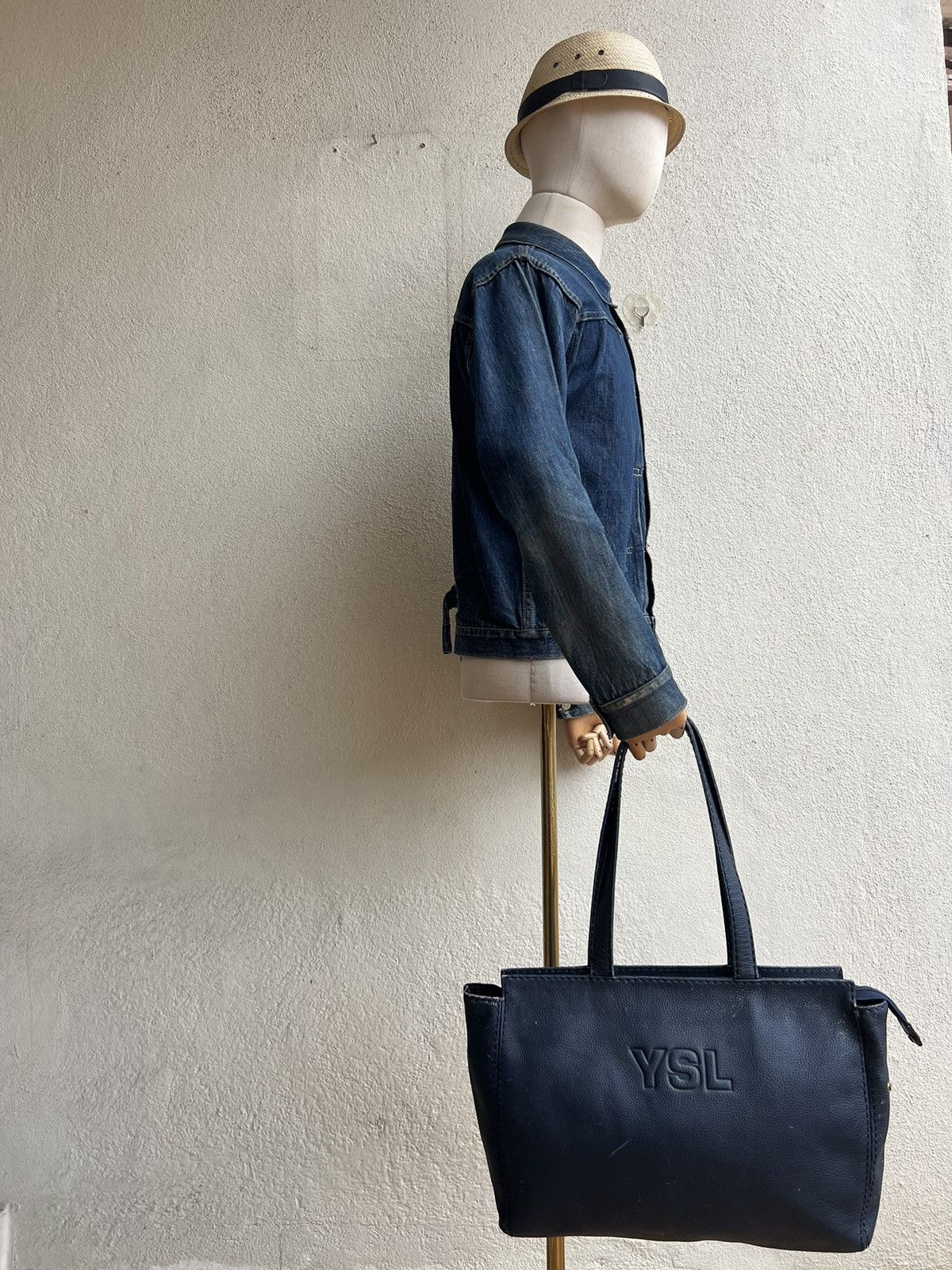 Leather VTG 80s 90s YSL Distress Patina Scratches Leather Tote Bag Size ONE SIZE - 4 Thumbnail