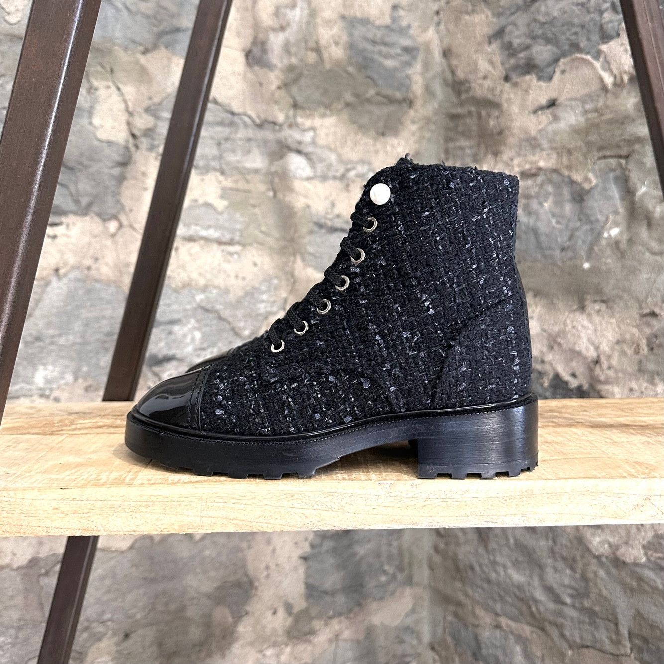 Chanel Chanel 2019 Interlocking CC Tweed Combat Boots Size US 7 / IT 37 - 5 Thumbnail
