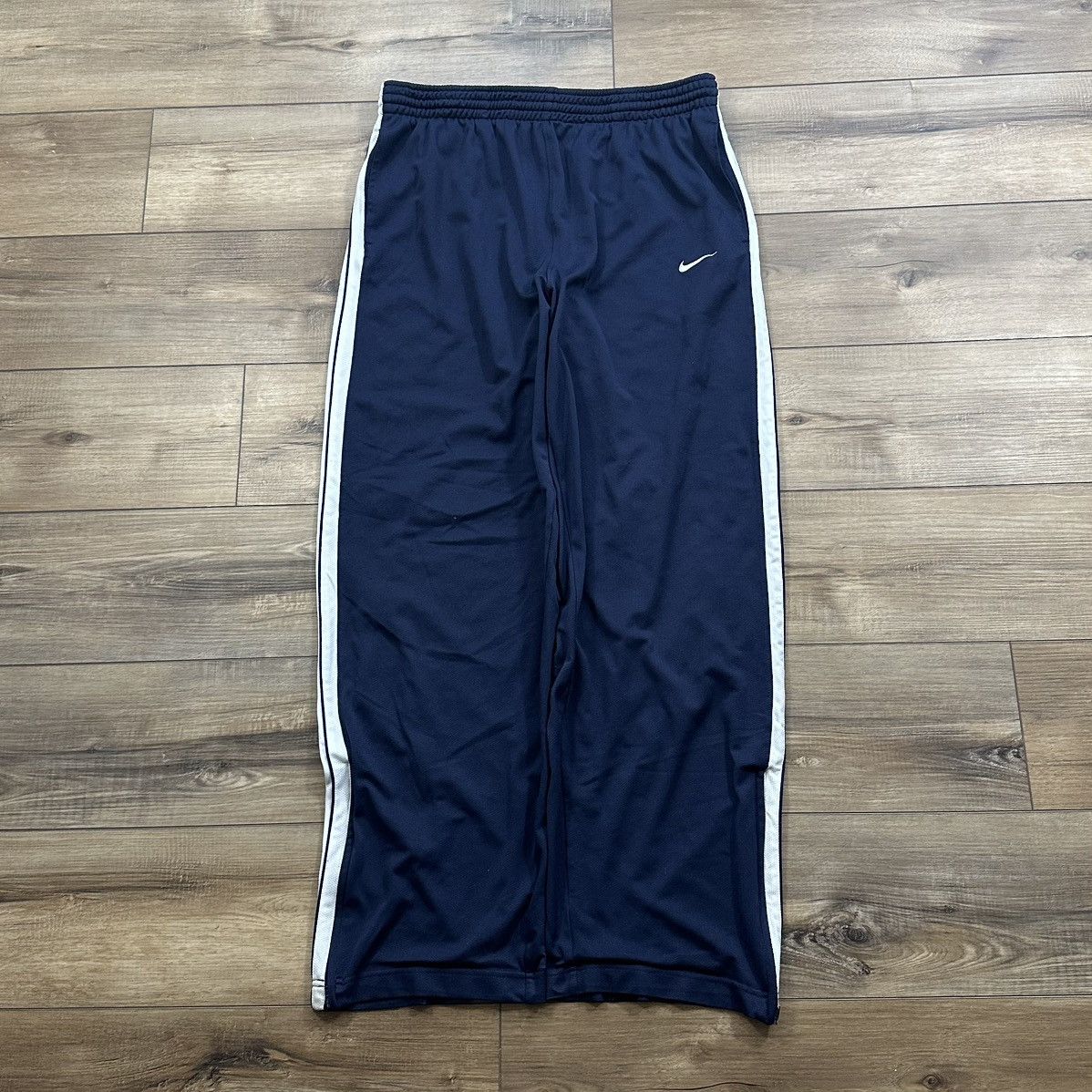 Nike Vintage 2000s Y2K Nike Navy Striped Wide Leg Track Pants Size US 35 - 1 Thumbnail