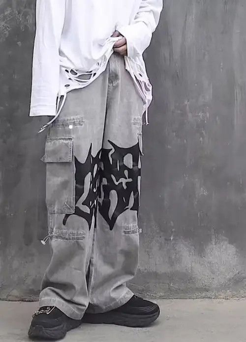 image of Vintage Punk Denim Jeans Streetwear in White, Men's (Size 32)