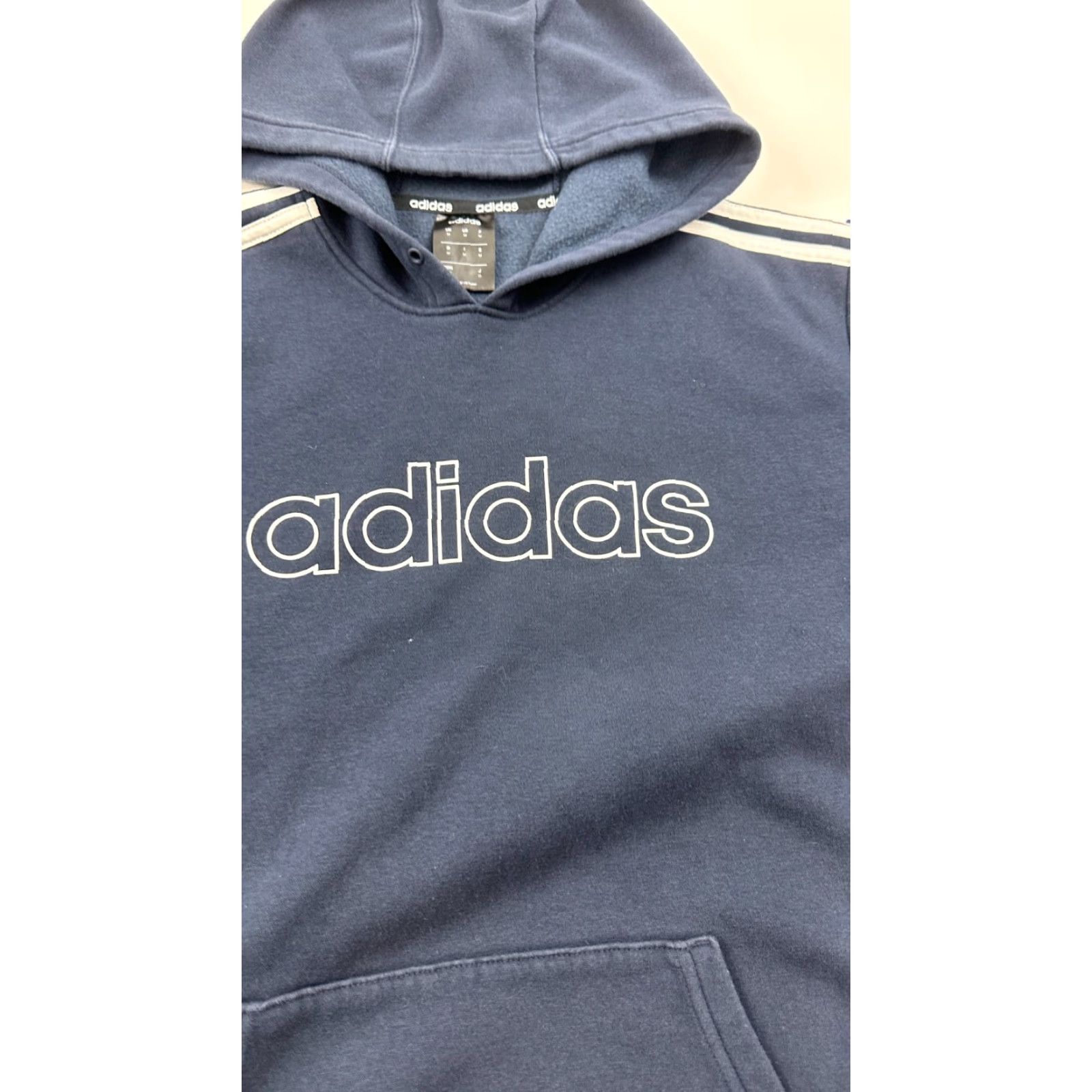 Adidas Adidas Hoodie Mens Medium Blue Striped Pullover Sweatshirt 3 Stripe Logo Kangaroo Pocket Outdoor Size US M / EU 48-50 / 2 - 4 Thumbnail