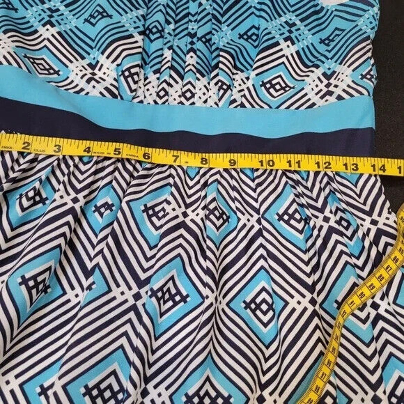 White House Black Market WHBM GEO PRINT BLUE SQUARES SILKY HALTER MAXI DRESS - SZ M Size M / US 6-8 / IT 42-44 - 7 Thumbnail