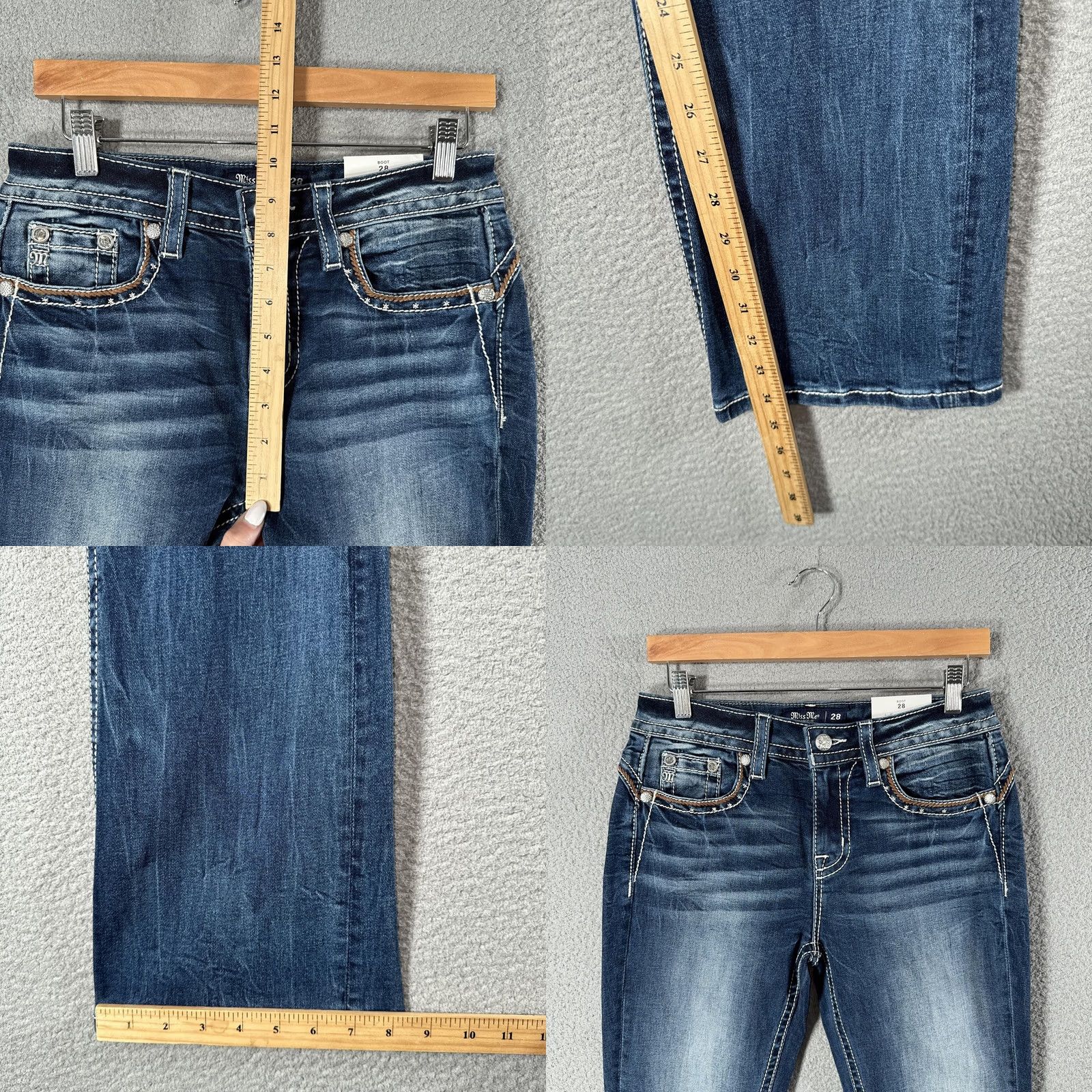 Miss Me Miss Me Jeans Womens 28 Bootcut Denim Embroidered Rhinestone Mid Rise 5-Pocket Cowboy Blue 34 Inseam Mens/ Womens Size 28" / US 6 / IT 42 - 8 Thumbnail
