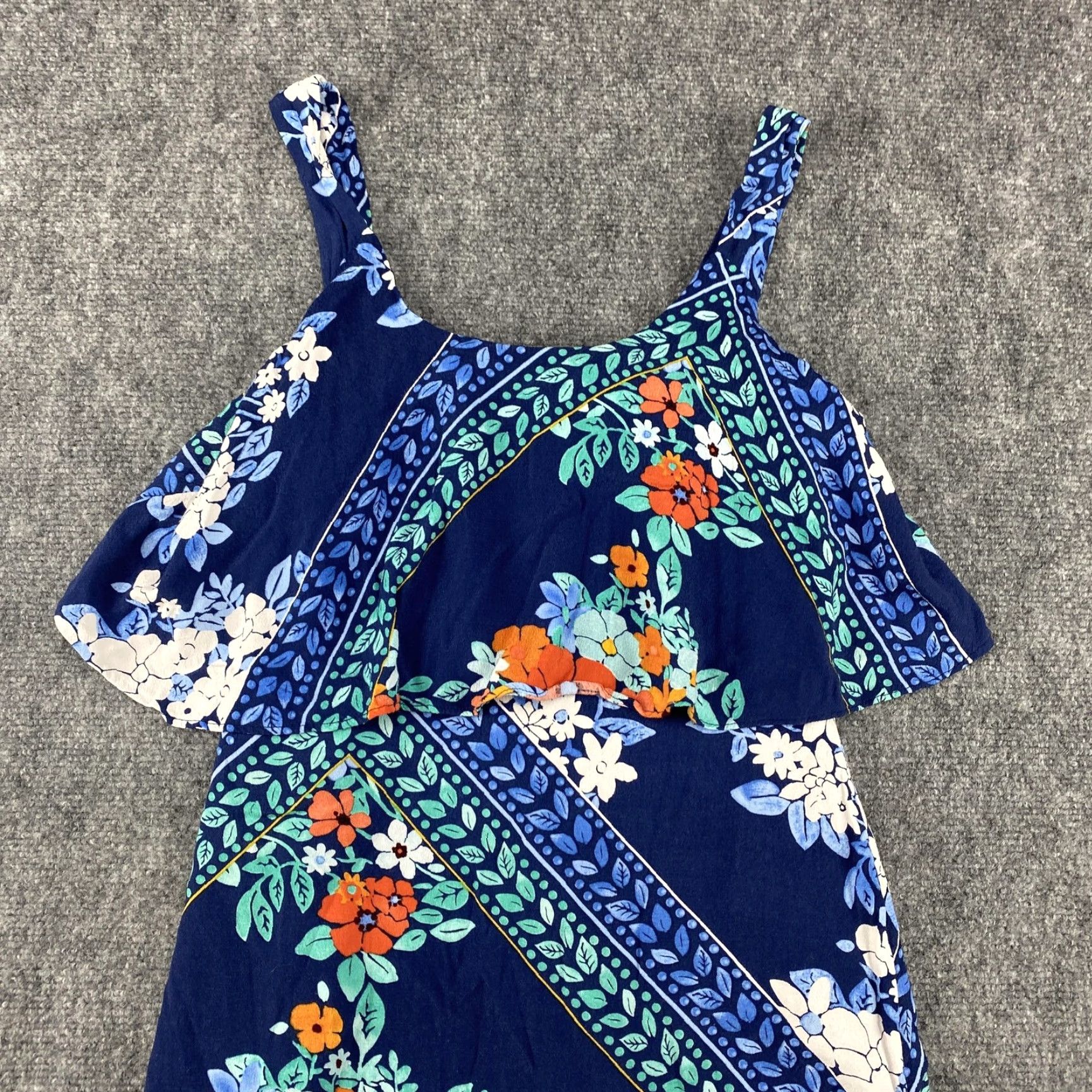 Vintage Maeve Anthropologie Dress Womens 2 Blue Floral Ruffle Sleeveless Lined Summer Dress Size XS / US 0-2 / IT 36-38 - 3 Thumbnail