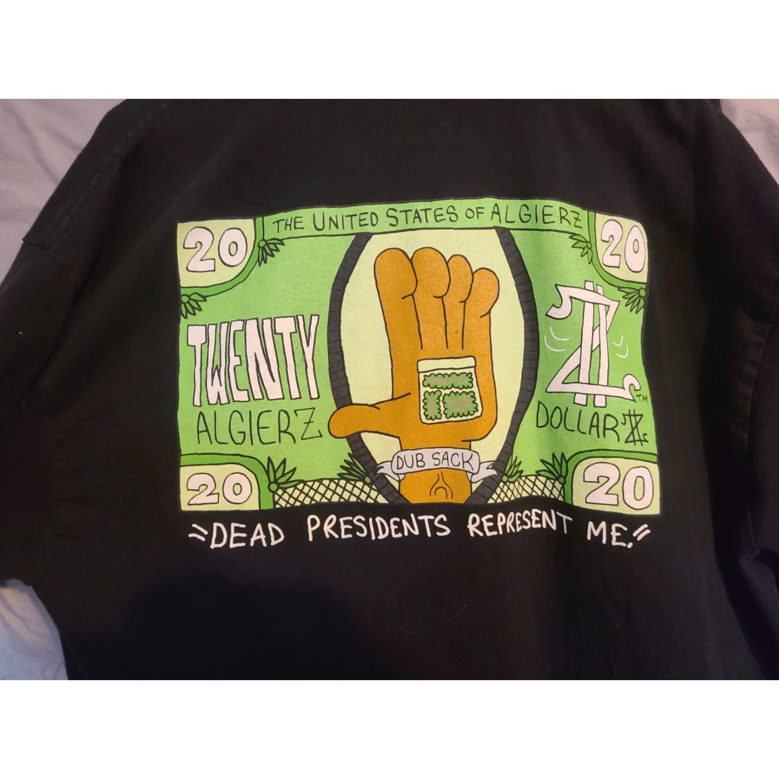 Vintage VINTAGE Algierz Dead Presidents Represent Me T-Shirt Mens 2XL Black Cotton Short Sleeve Round Neck Hip Hop Rap Tee Logo Pimp Art 90s Size US XXL / EU 58 / 5 - 4 Thumbnail