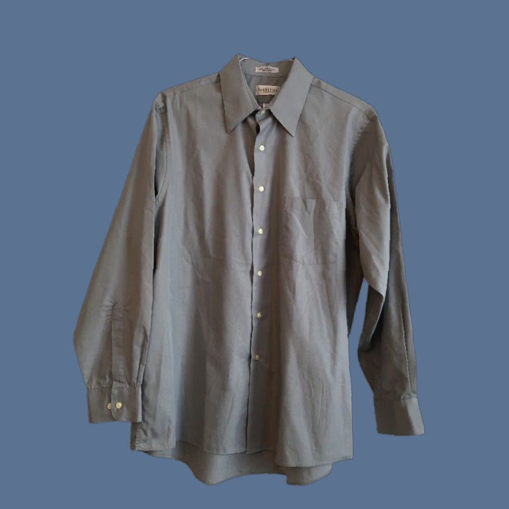 Van Heusen Van Heusen Wrinkle Free Poplin Gray Men's Button Up Dress Shirt 16 1/2 32/33 Size 46R - 1 Thumbnail