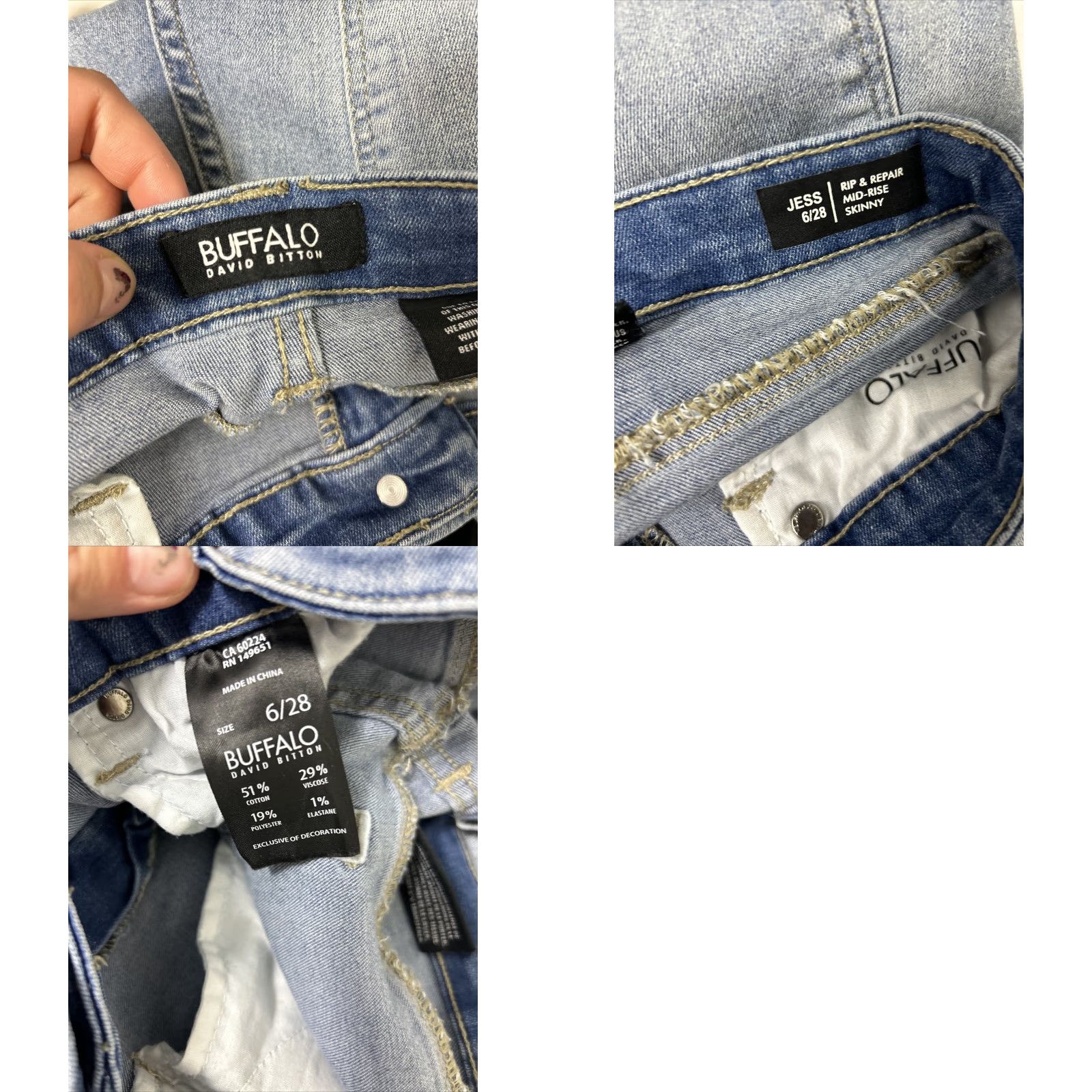 Buffalo David Bitton Buffalo Jeans Women Slim Skinny 6 28x27 Light Wash Blue Denim Cotton Blend Zip Rip and Repair 90s Classic Girls? Size 28" / US 6 / IT 42 - 9 Thumbnail