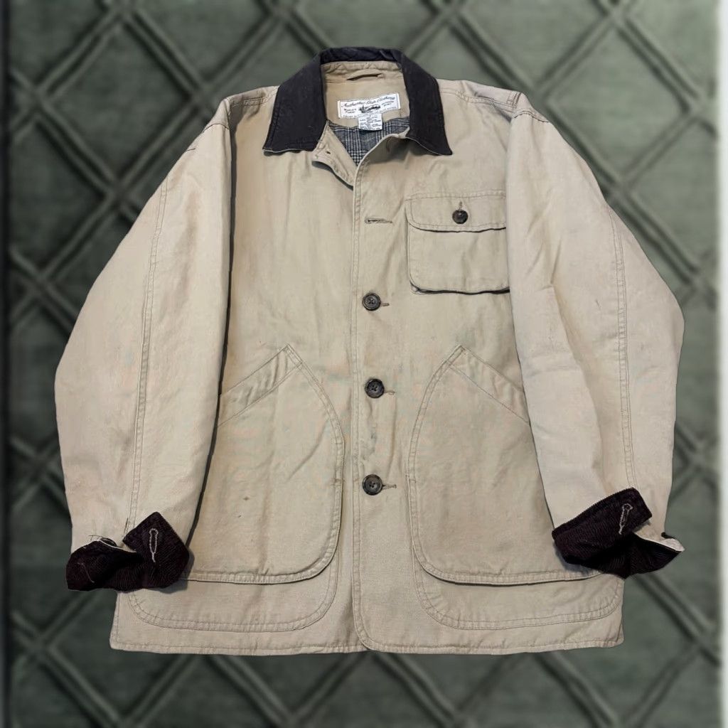 Gap VINTAGE Gap Beige Barn Coat Leather Collar Plaid Lining Adult Small Overcoat Unisex Adults Cotton Coat Mens Womens Size US S / EU 44-46 / 1 - 1 Thumbnail