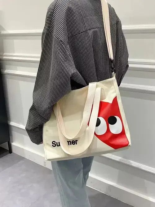 Tote Bag Vintage Graphic Shoulder Bag in White, Men's