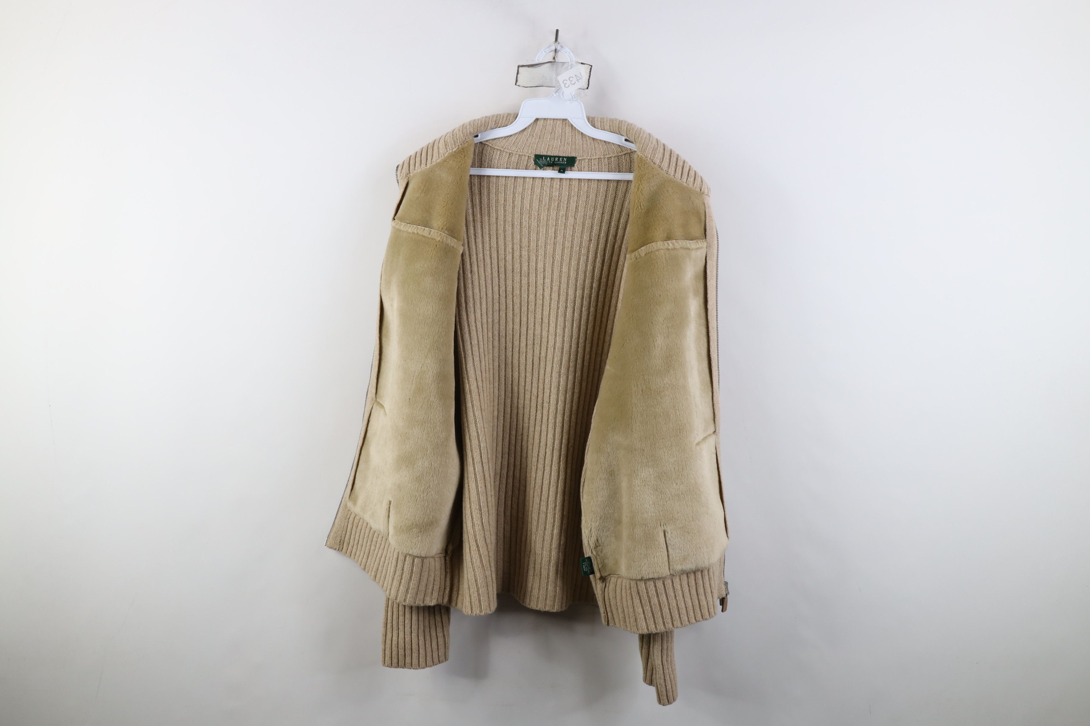 Ralph Lauren Vintage 90s Ralph Lauren Microfiber Sweater Jacket Beige Size XL / US 12-14 / IT 48-50 - 9 Thumbnail