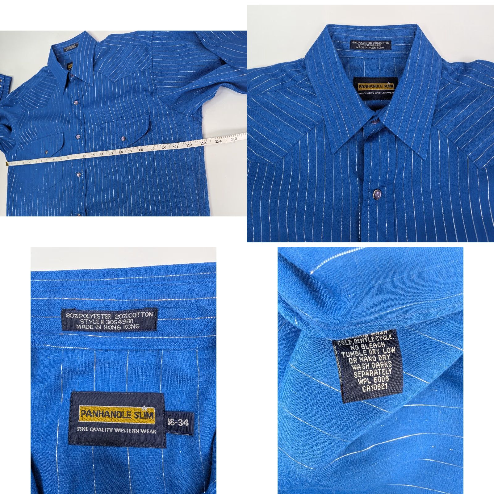 Vintage Vintage Panhandle Slim Western Shirt 16-34 Blue Striped Cowboy Button-Up Long Sleeve Snap Front Collared Mens 16 Blue Size US L / EU 52-54 / 3 - 8 Thumbnail