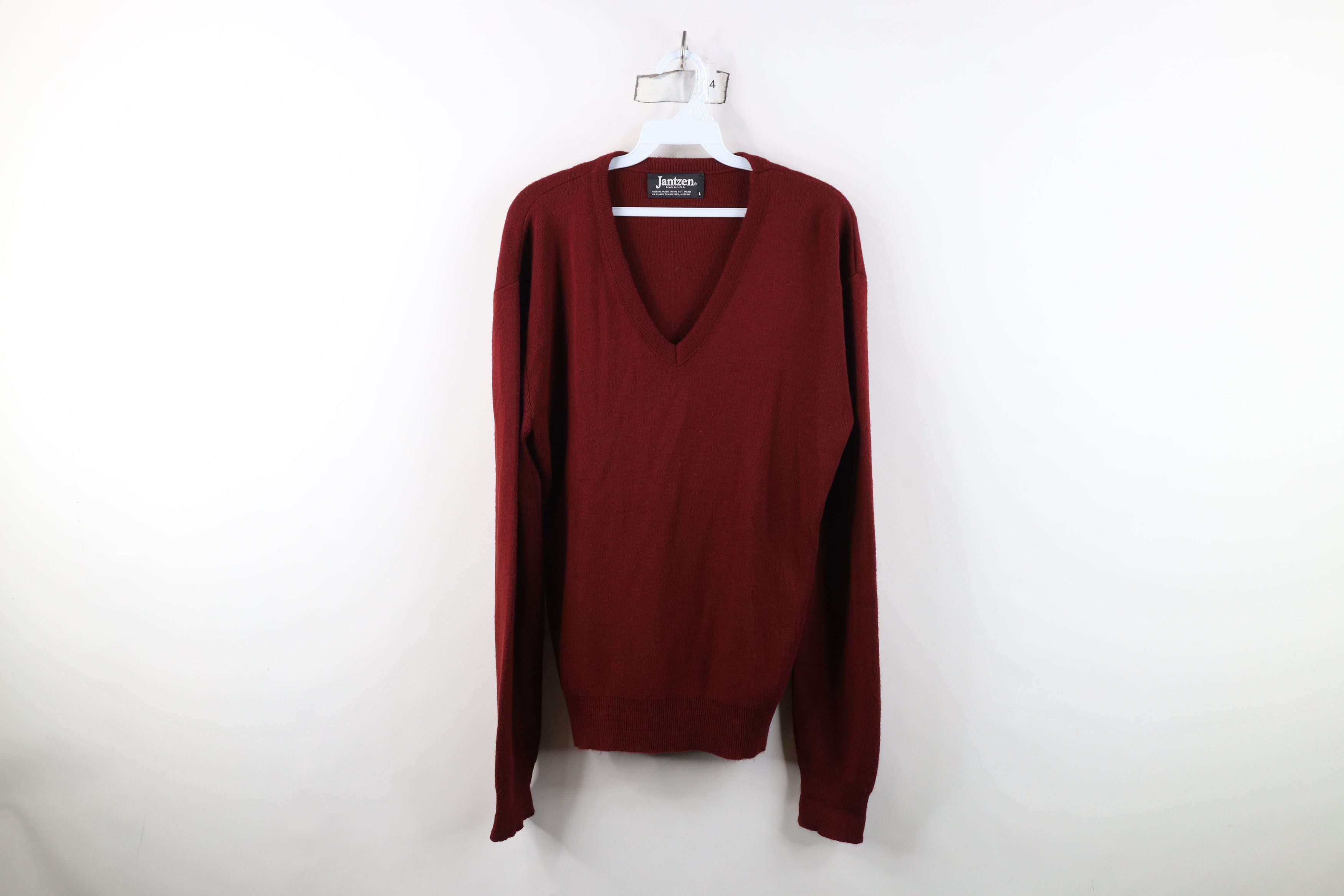 Vintage Vintage 70s Streetwear Ribbed Knit V-Neck Sweater Red USA Size US L / EU 52-54 / 3 - 1 Thumbnail