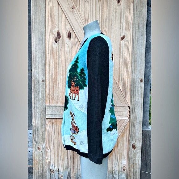 Quacker Factory Vintage Quacker Factory Blue Christmas Cardigan Sweater Size S / US 4 / IT 40 - 4 Thumbnail