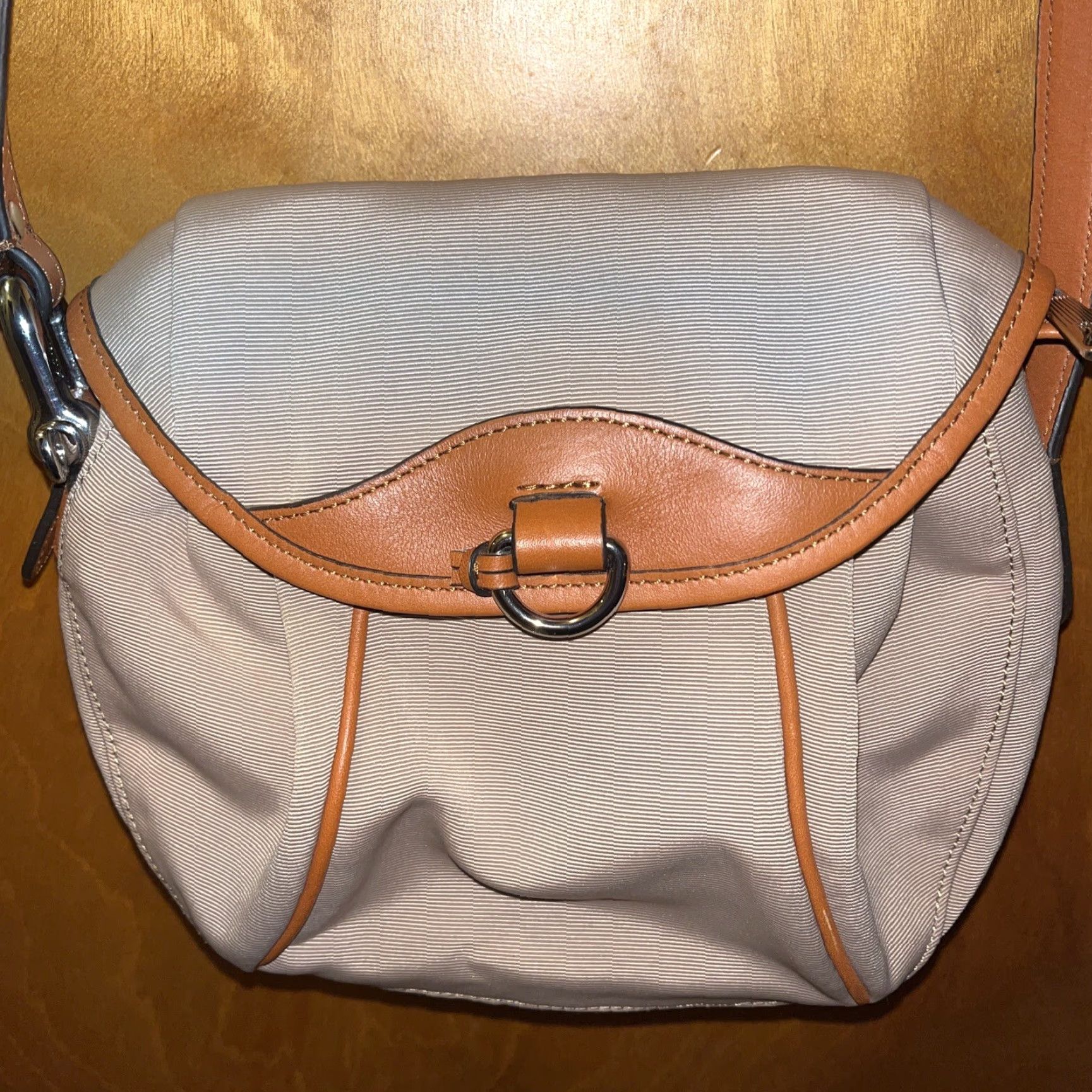 Ralph Lauren VINTAGE Lauren Ralph Lauren Canvas Crossbody Purse with Magnetic Closure, Beige, Small, Womens Size ONE SIZE - 2 Thumbnail