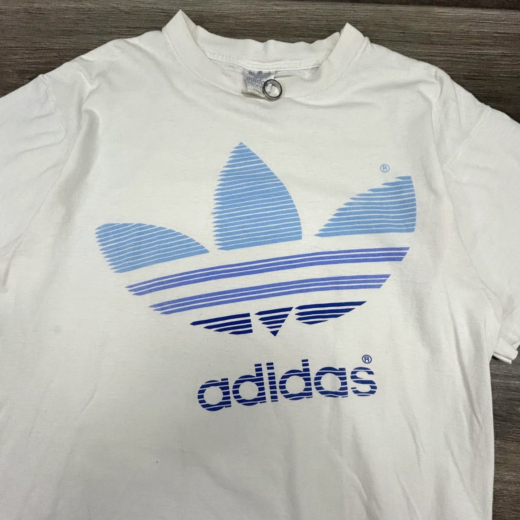 Adidas VINTAGE adidas Shirt Mens Small White Trefoil Logo Made USA Striped Graphic Size US S / EU 44-46 / 1 - 3 Thumbnail