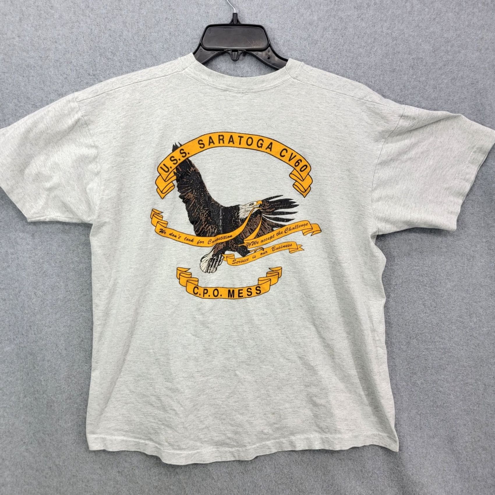 Fruit Of The Loom VINTAGE USS Saratoga CV-60 Shirt XL Mens White Eagle Distressed Tee USA Size US XL / EU 56 / 4 - 6 Thumbnail