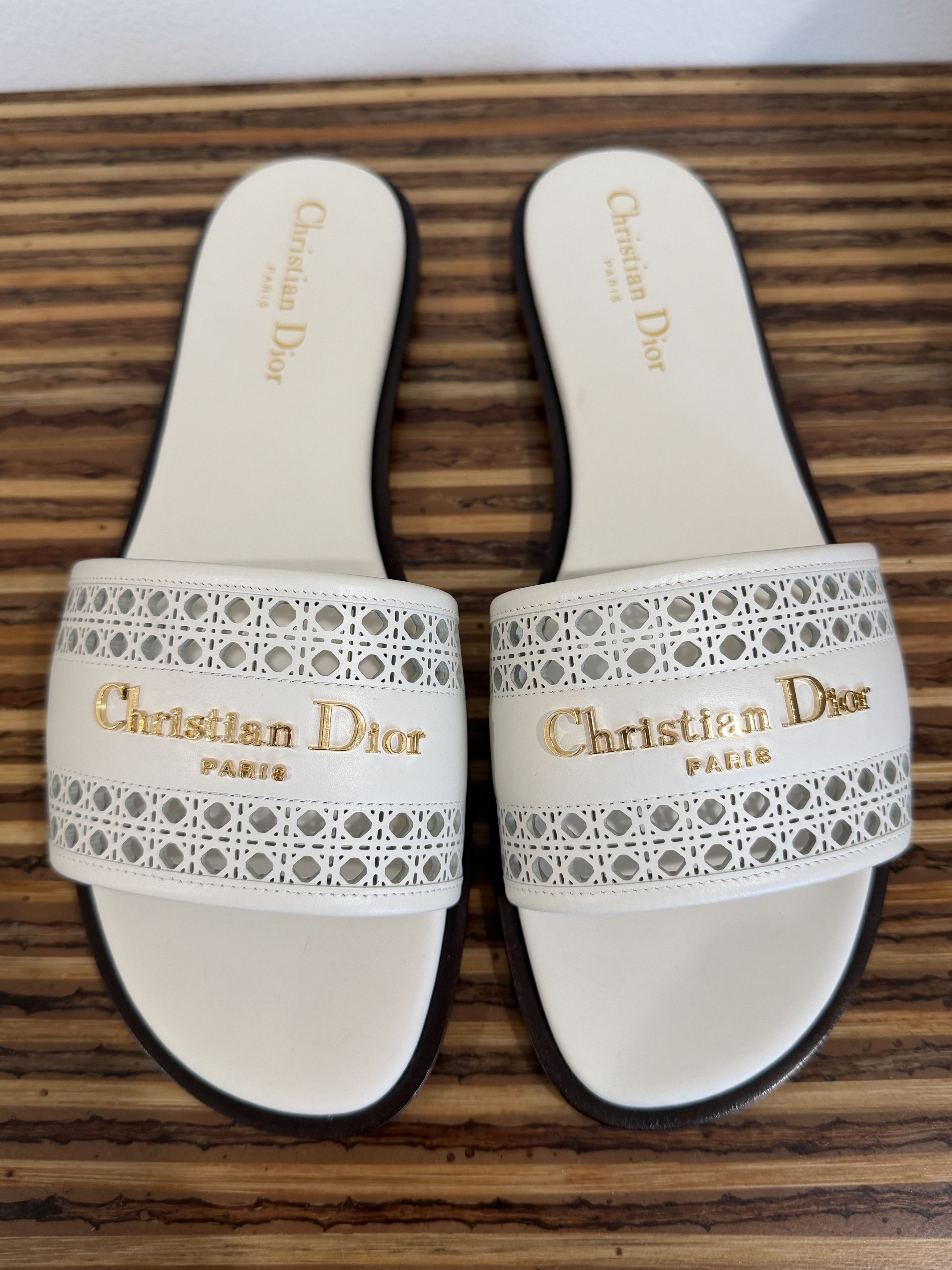 Dior D-Lane Dway Micro Cannage Leather Logo Slide Flat Sandal 39 Size US 9 / IT 39 - 5 Thumbnail