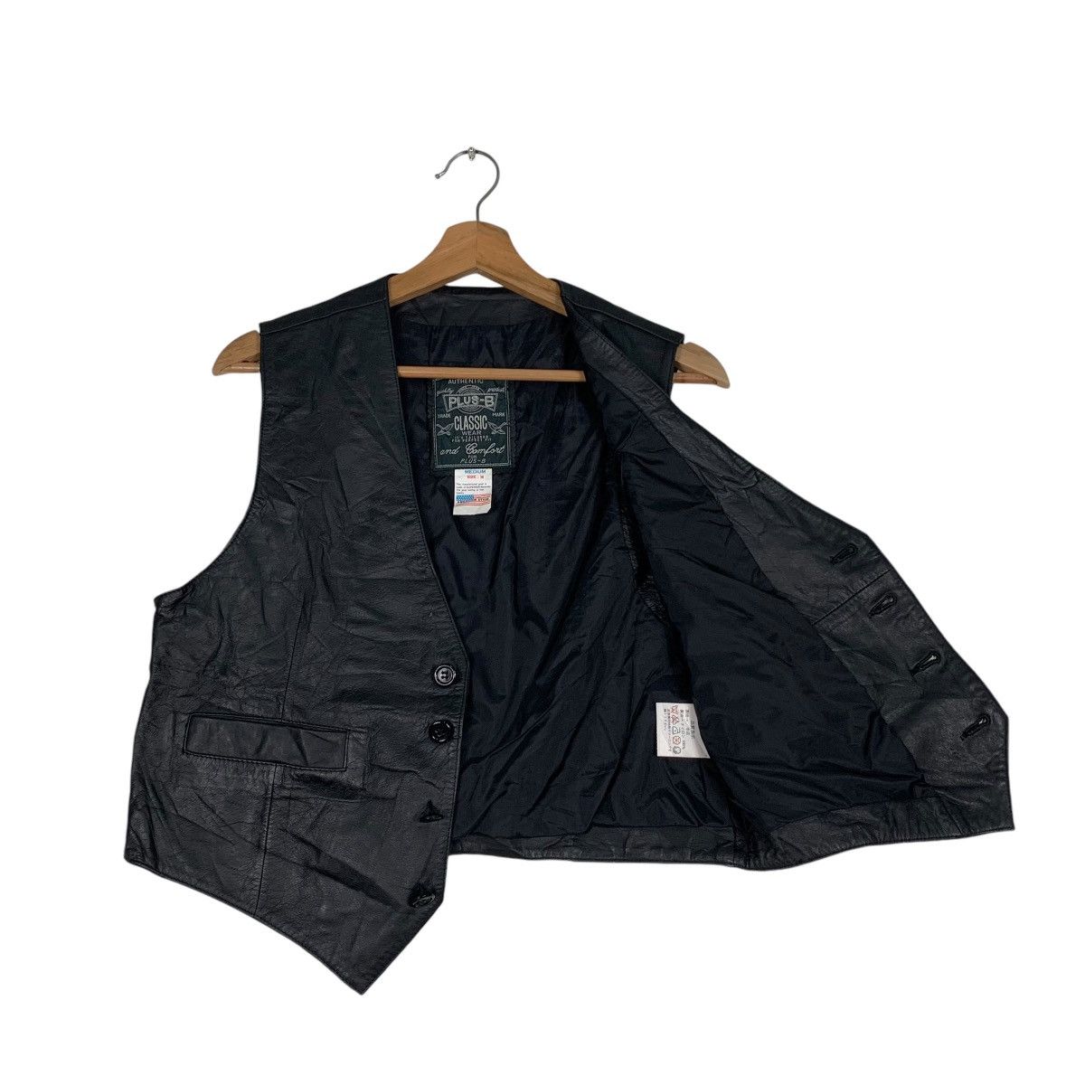 Japanese Brand PLUS-B Cowhide Black Leather Vest #1233-C56 Size US M / EU 48-50 / 2 - 9 Thumbnail