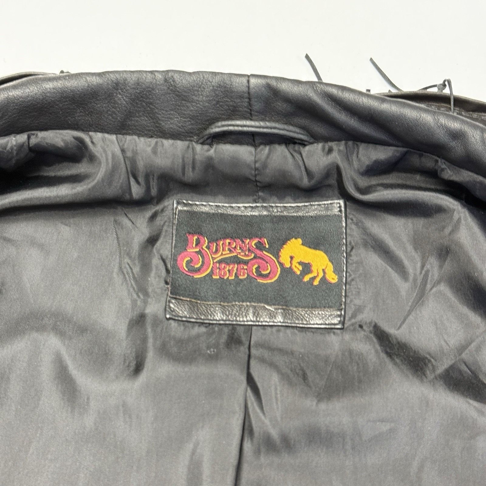 Vintage Burns 1876 Womens Leather Jacket Black Fringe Western Biker Size M / US 6-8 / IT 42-44 - 12 Thumbnail