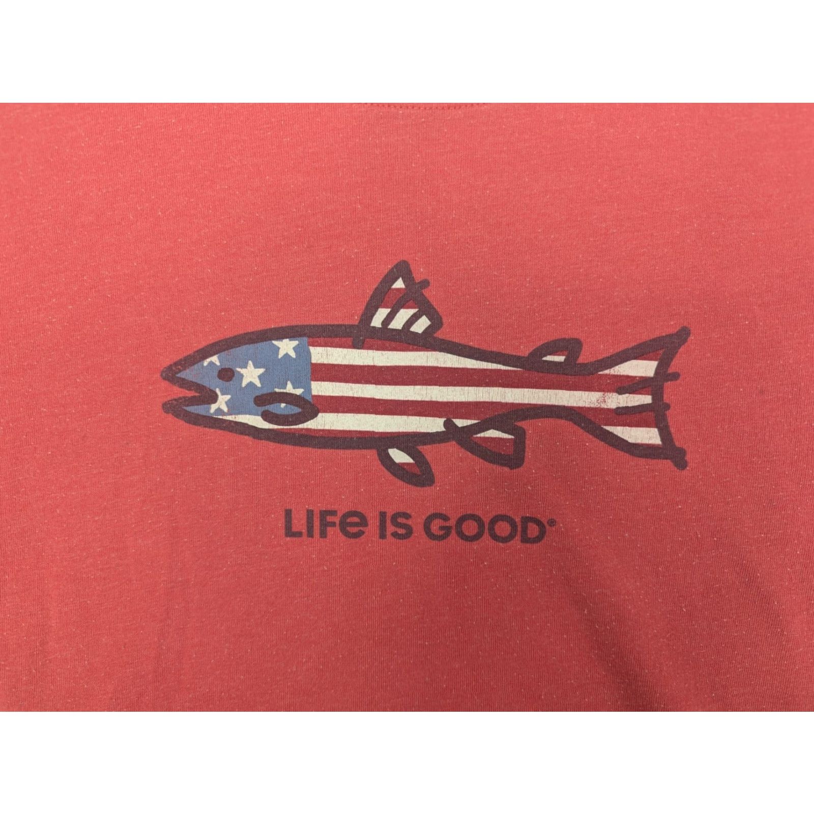 Life is Good Life is Good Shirt T-Shirt Red Crusher Tee USA Fish Patriot Flag Mens Small Short Sleeve Crew Neck Cotton Polyester Knit Logo Graphic Vintage: No Size US S / EU 44-46 / 1 - 2 Thumbnail
