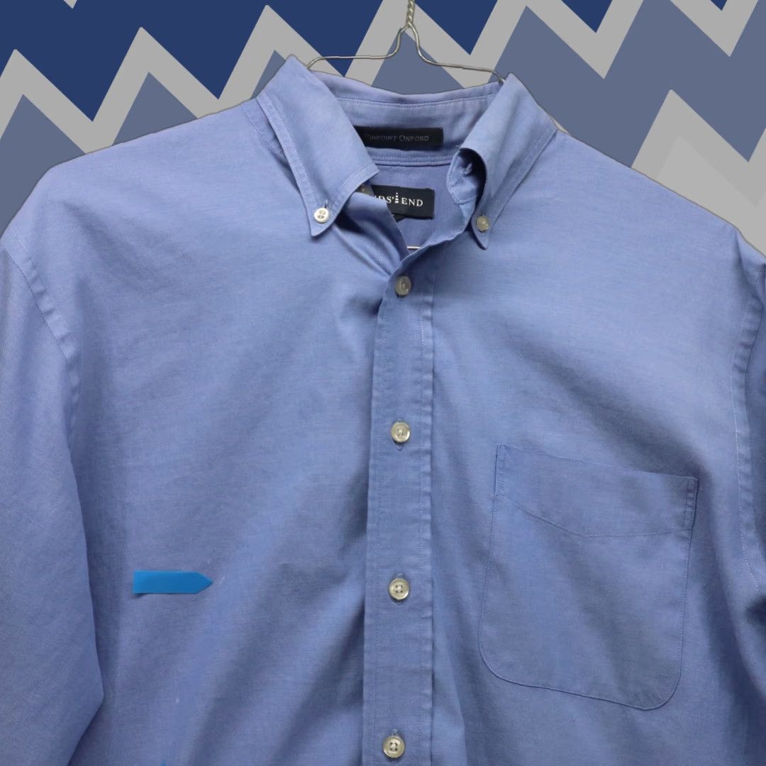 Lands' End Lands' End Shirt Mens 14.5-32 Pinpoint Oxford Pocket Button Up Blue Long Sleeve Size US M / EU 48-50 / 2 - 1 Thumbnail