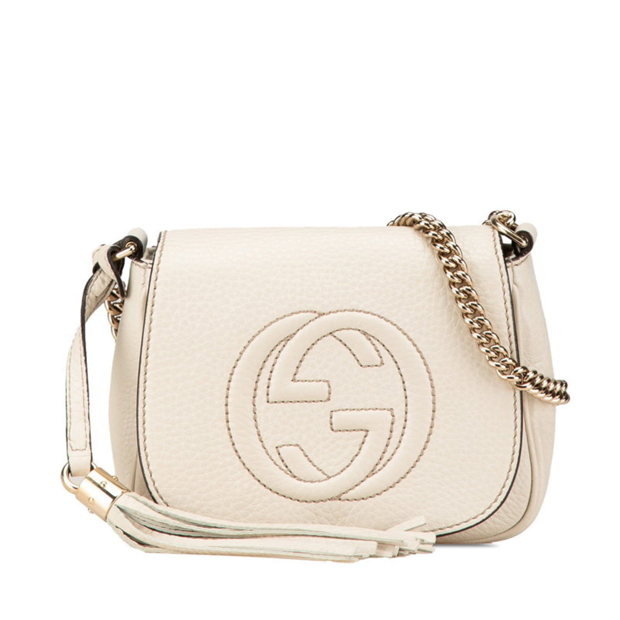 Gucci Interlocking G Soho Chain Shoulder Bag 323190 White Ivory Leather Women's Gucci in Beige
