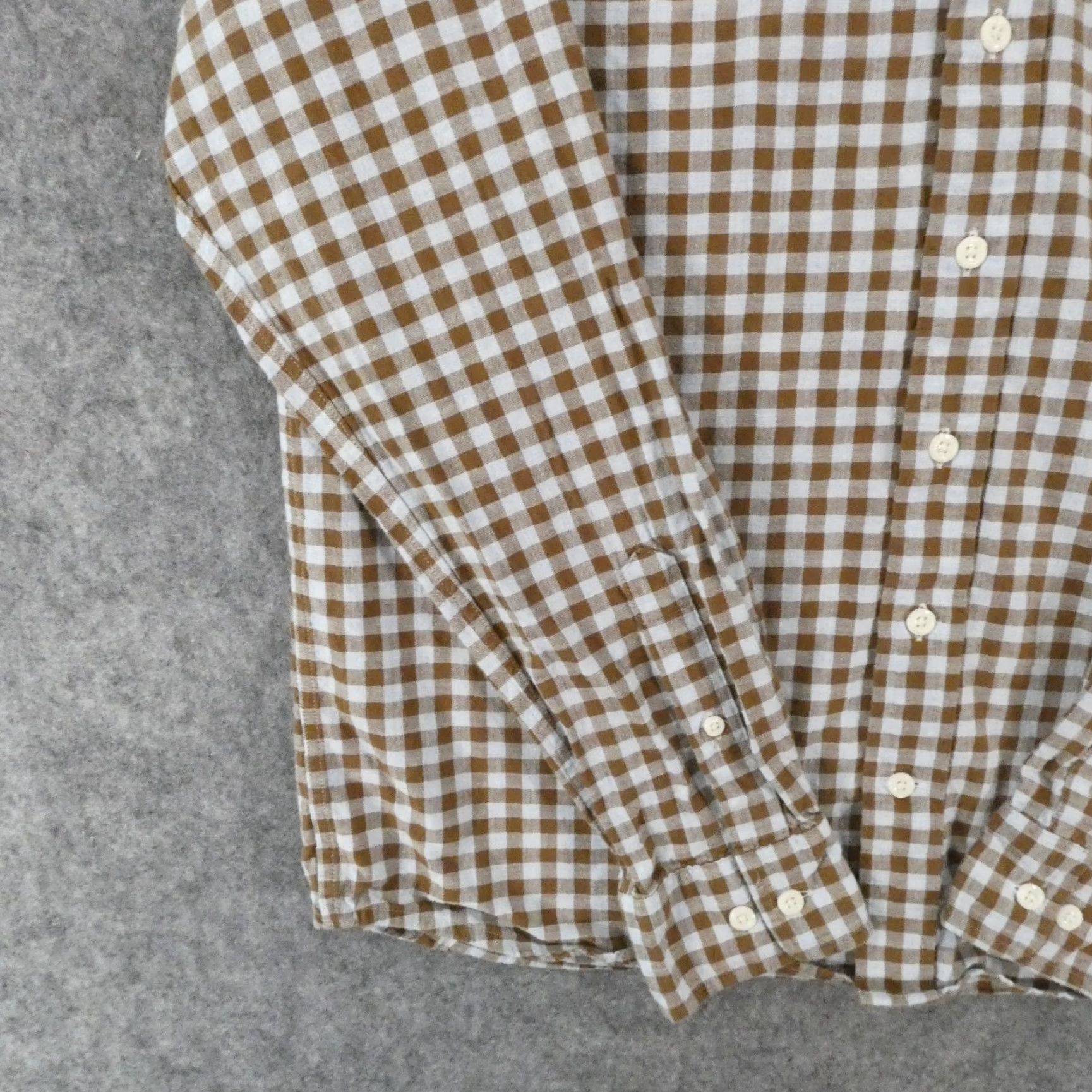 Johnnie-O Shirt Mens M Long Sleeve Button-Up Brown Blue Check Preppy