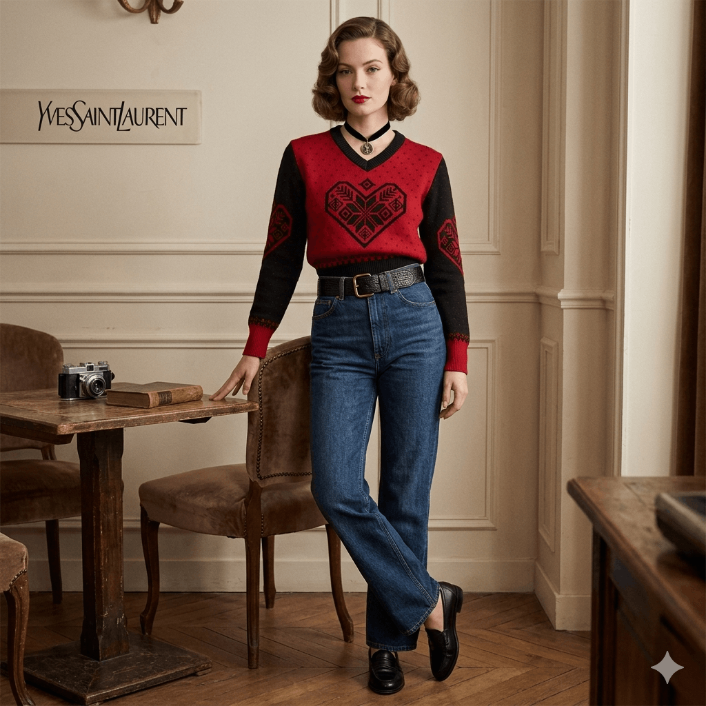 Yves Saint Laurent Vintage Yves Saint Laurent YSL Love Pattern Knit Sweatshirt Size M / US 6-8 / IT 42-44 - 1 Thumbnail