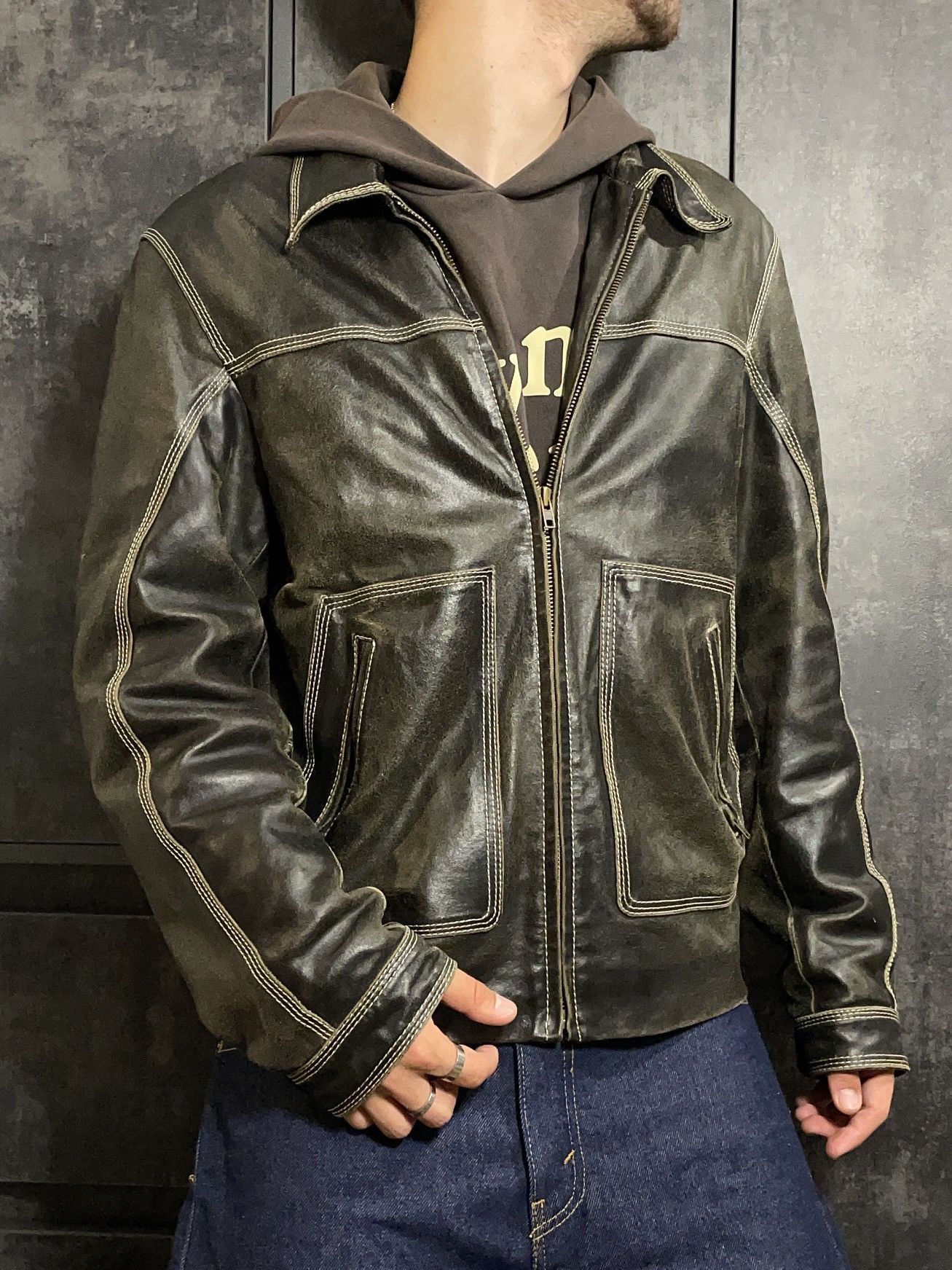 Vintage 90s Faded Washed Leather Jacket Balenciaga ERD Y3