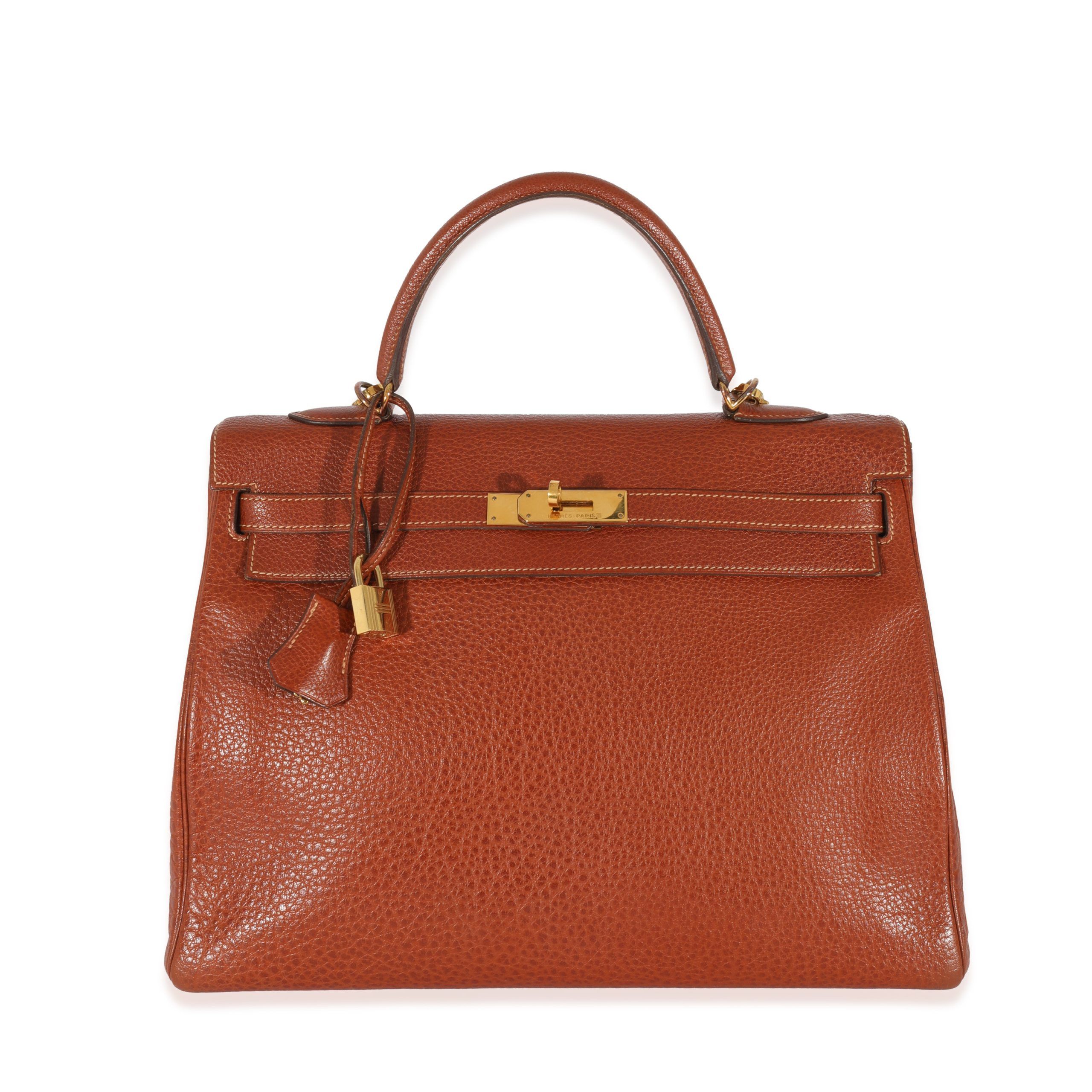 image of Hermes Etrusque Buffalo Leather Retourne Kelly 35 Ghw in Red, Women's