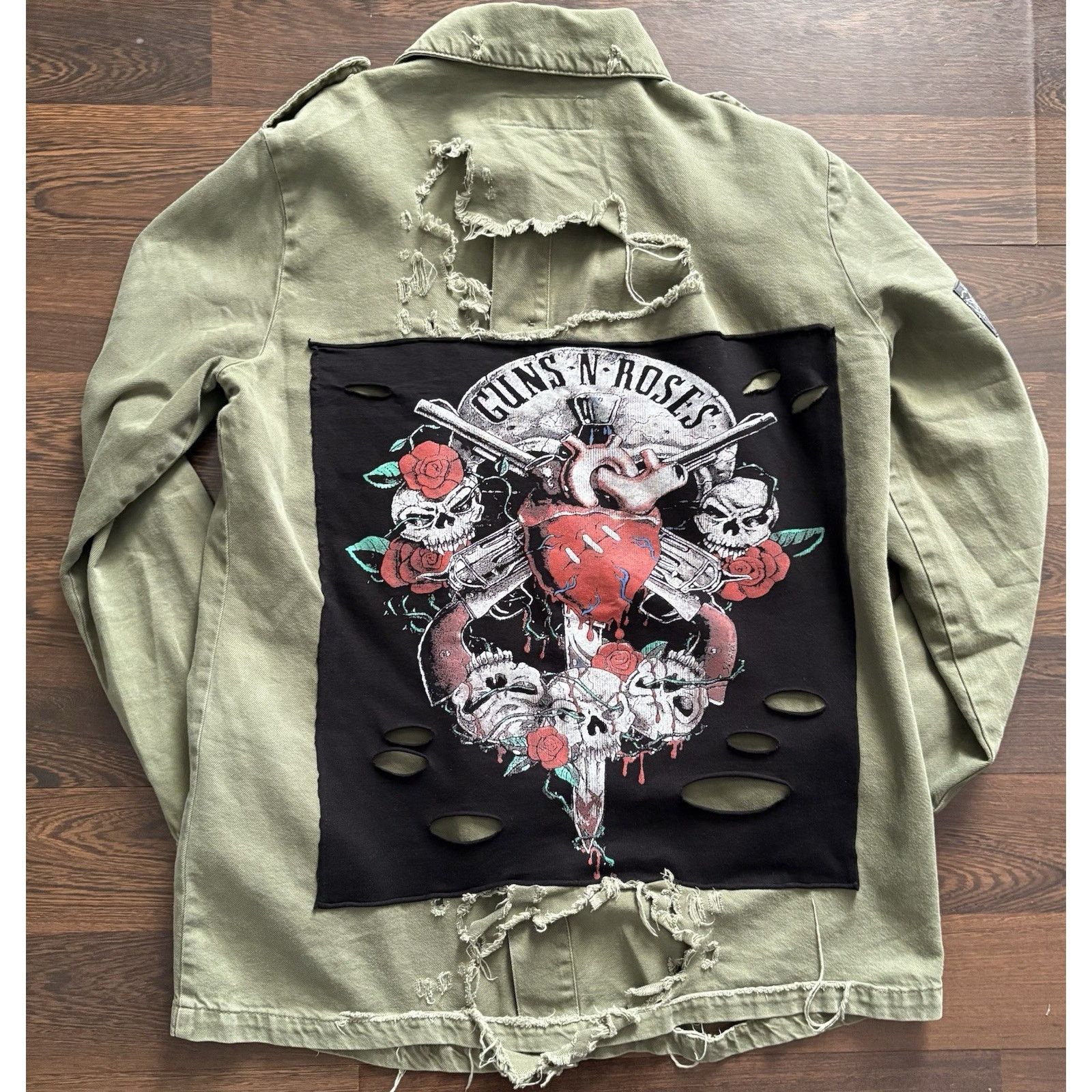 2017Zara Guns N Roses Military Utility Jacket Distressed S