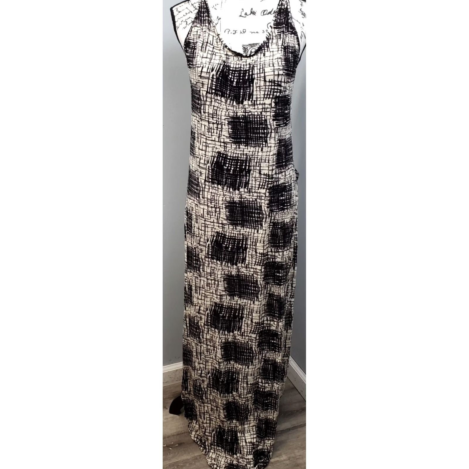 Vintage Josh Brody Maxi Dress Women L Black White Geometric Backless Strappy Sleeve Sleeveless Crew Neck Casual Party/Cocktail Size L / US 10 / IT 46 - 2 Thumbnail