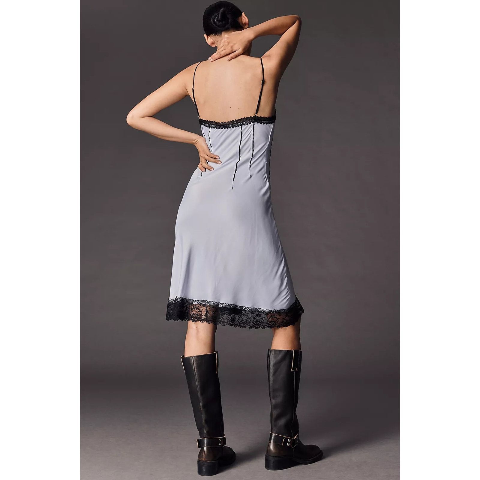 Anthropologie NWT V-Neck Lace-Trim Slip Dress $188 SIZE 6 Blue Size M / US 6-8 / IT 42-44 - 3 Thumbnail