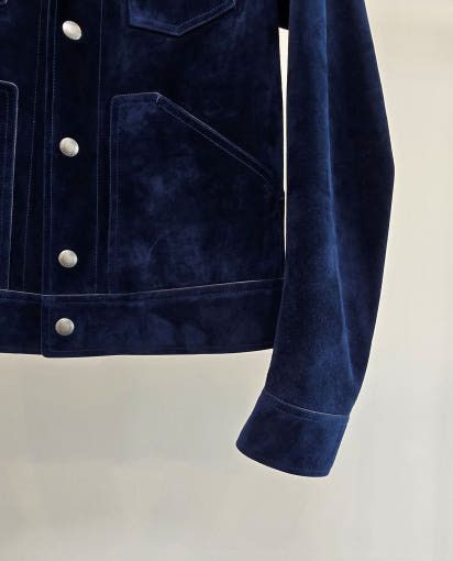 Tom Ford o1sm1stk0725 Cashmere Suede Trucker Jacket in Indigo Navy Size US XL / EU 56 / 4 - 3 Thumbnail