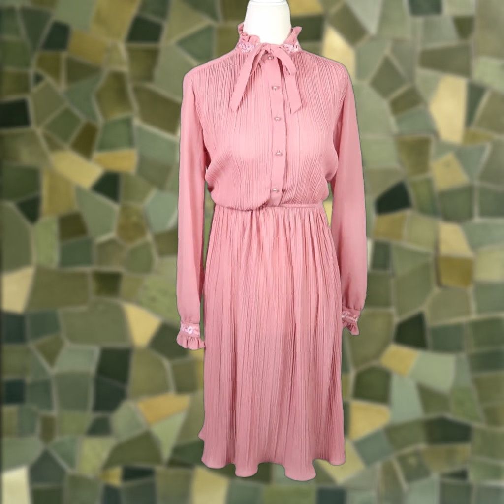 Pinko VINTAGE New Discoveries pink plisse knee length party dress S Shirt? Size S / US 4 / IT 40 - 1 Thumbnail