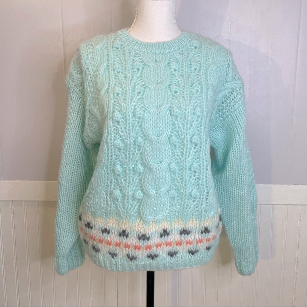 Vintage EVIANI Hand Knitted Pastel Color 80s Sweater