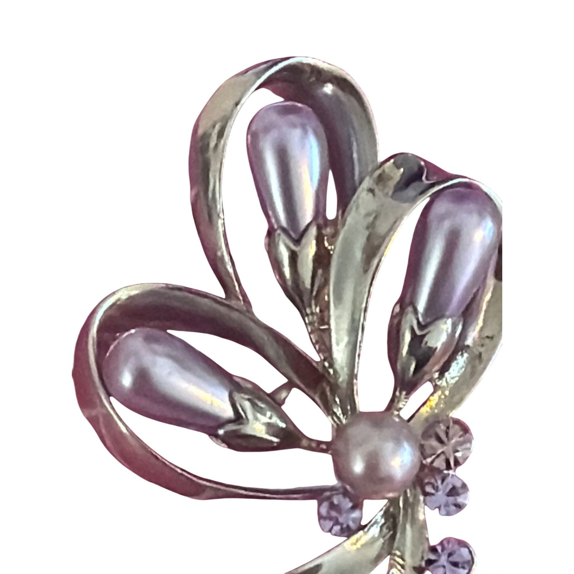 Other Vtg Silver Tone Brooch Lilac Purple Faux Pearls Rhinestones Size ONE SIZE - 2 Thumbnail
