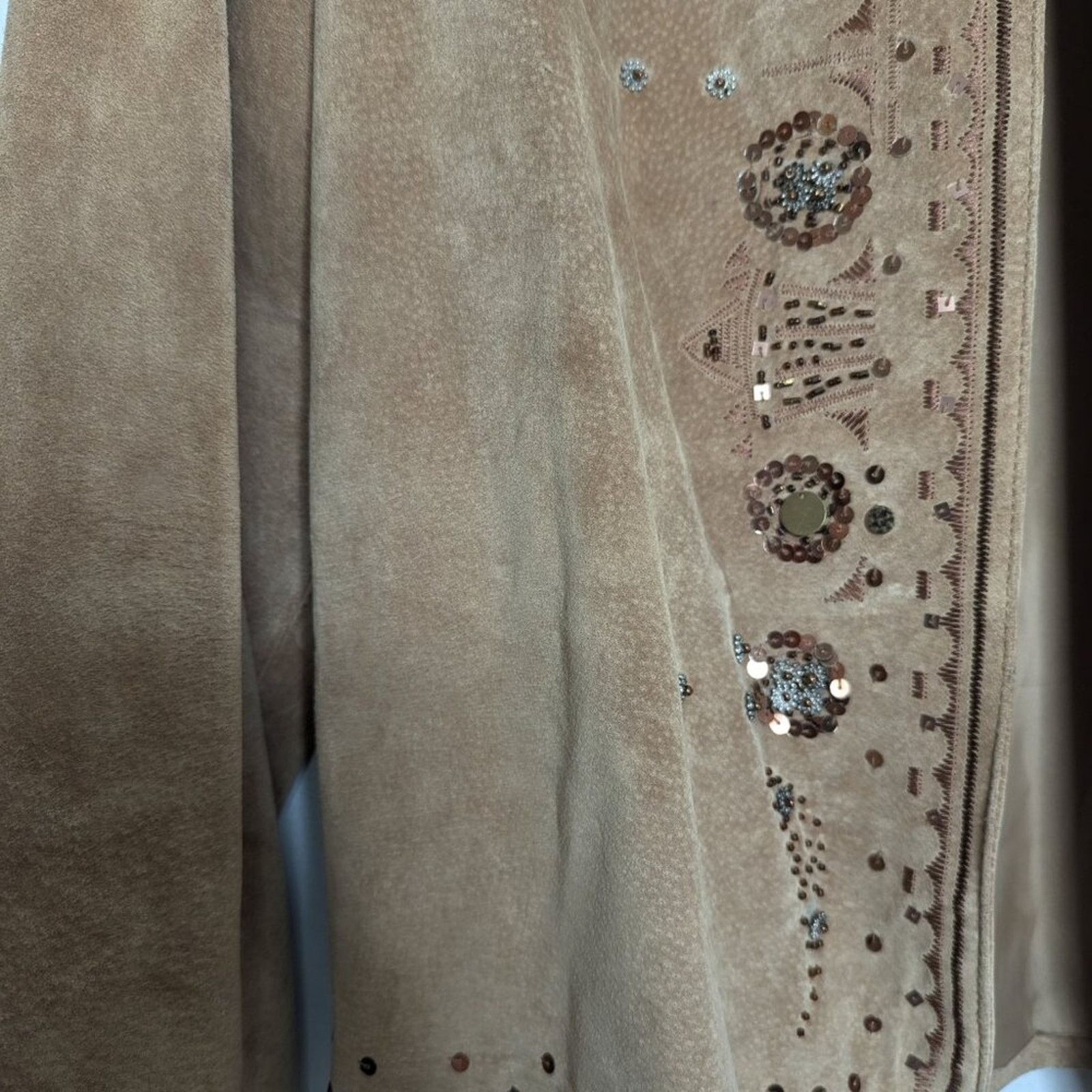 Chicos Chico's Vintage Tan Suede Long Sleeve Open Front Jacket Size L / US 10 / IT 46 - 5 Thumbnail
