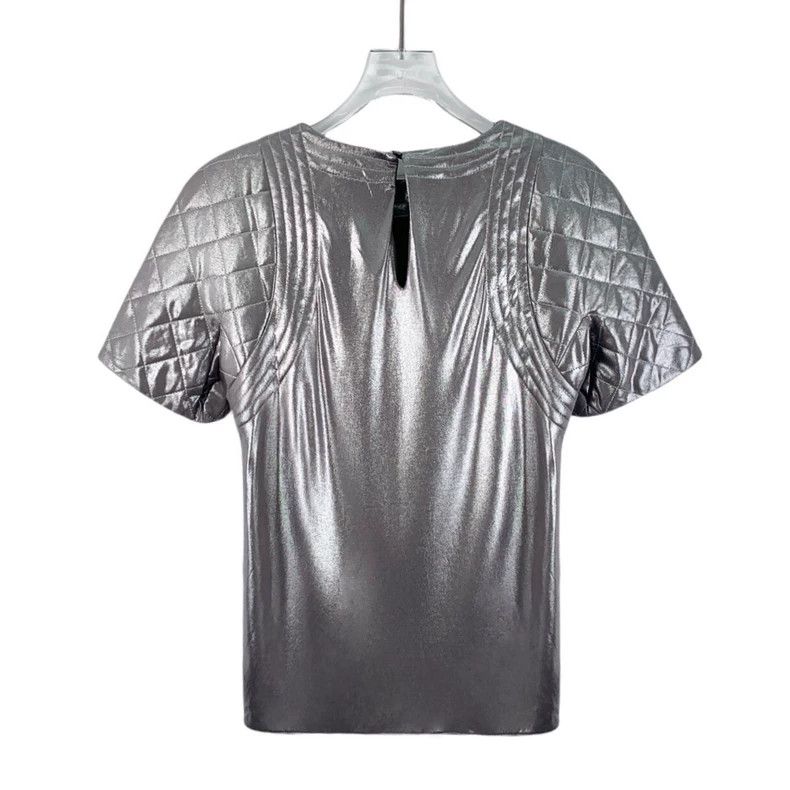 Chanel Chanel Silver diamond plaid round-neck short-sleeved T-shi Size XXS / US 00 / IT 34 - 2 Thumbnail
