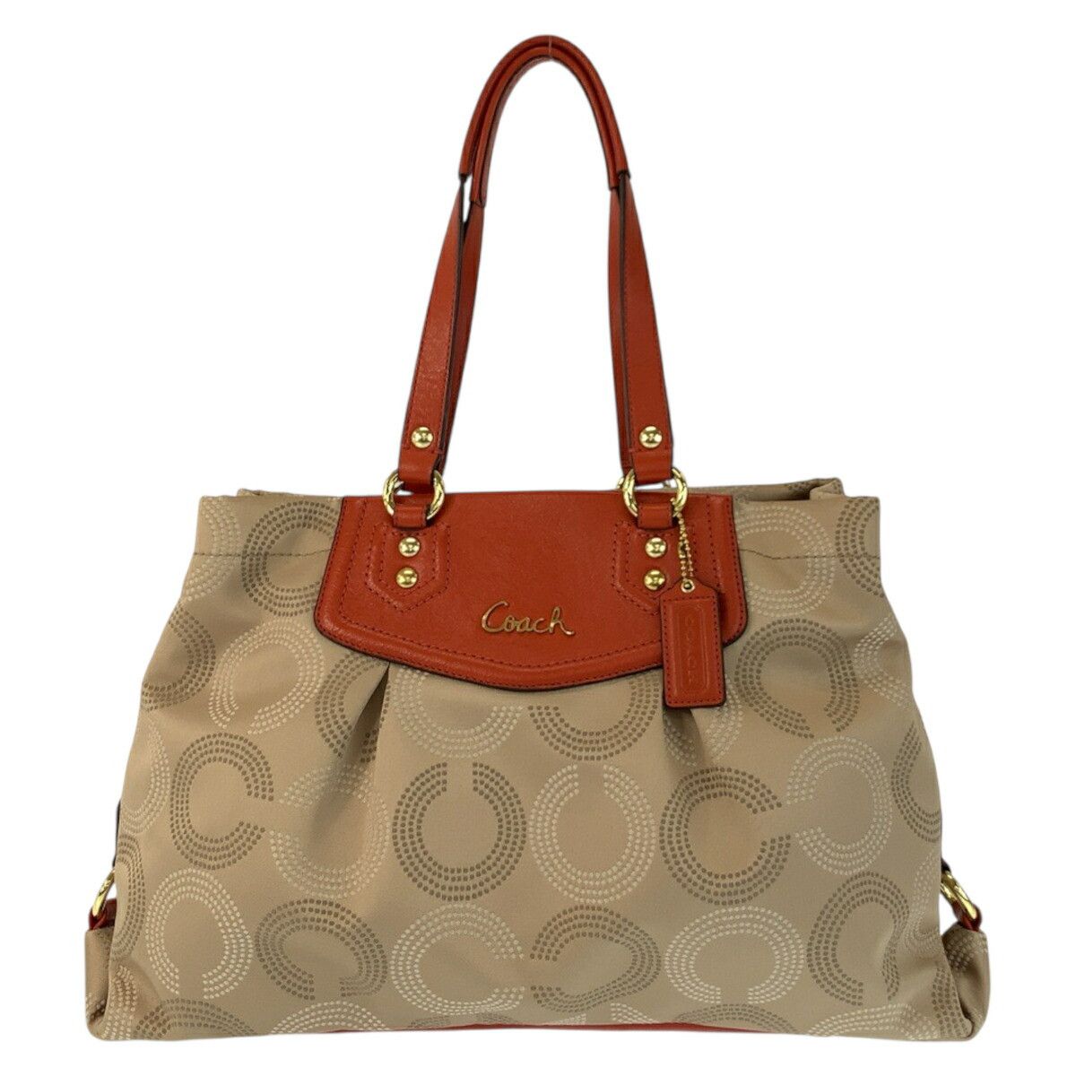 Coach Coach Op Art Canvas Leather 2Way Bag Textile Tote Bag F20049 Duty Free For Usa in Beige, Women's