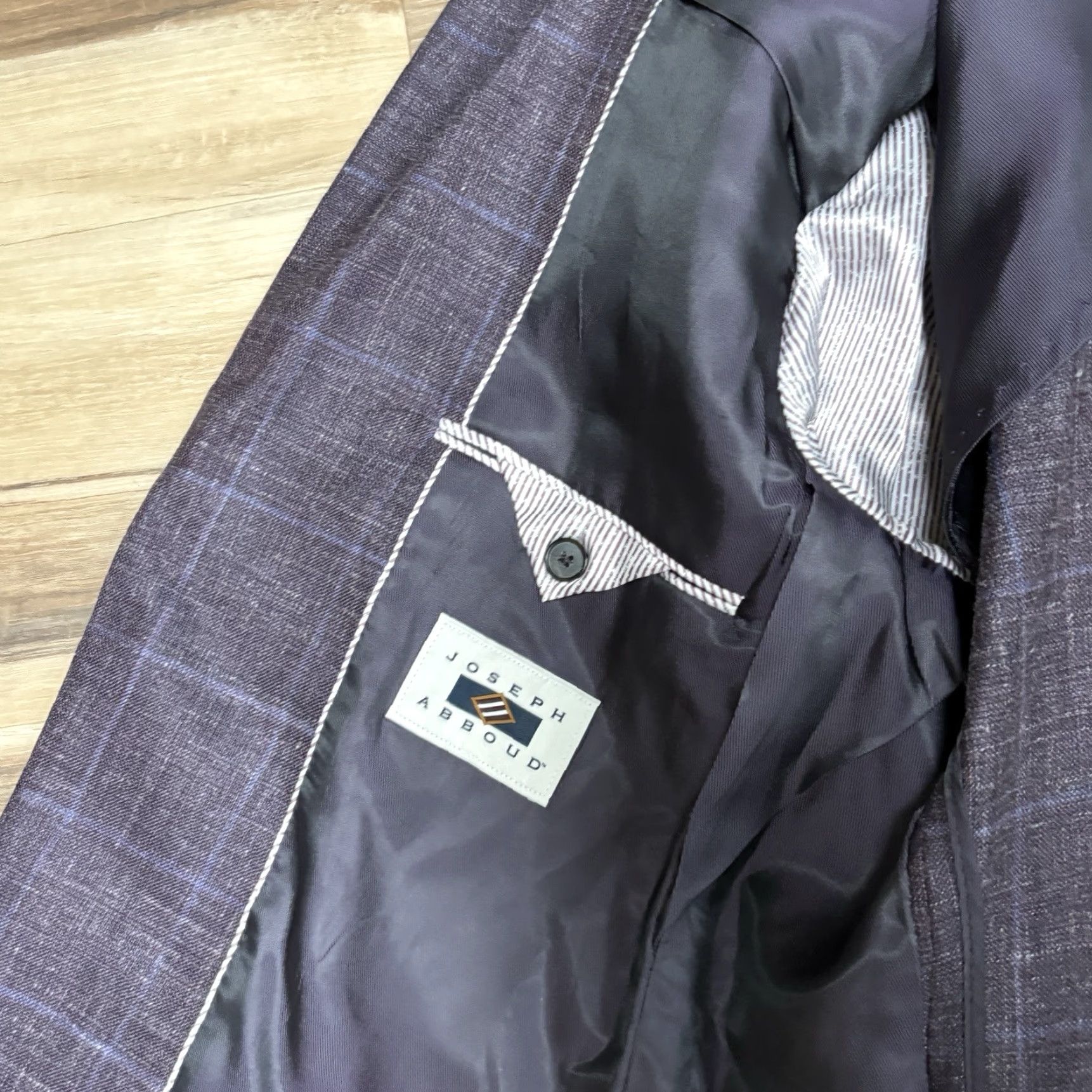 Joseph Abboud Joseph Abboud Sport Coat 40L Purple Plaid Linen Wool 2 Button Slim Half Lined Size US XXS / EU 40 - 4 Thumbnail