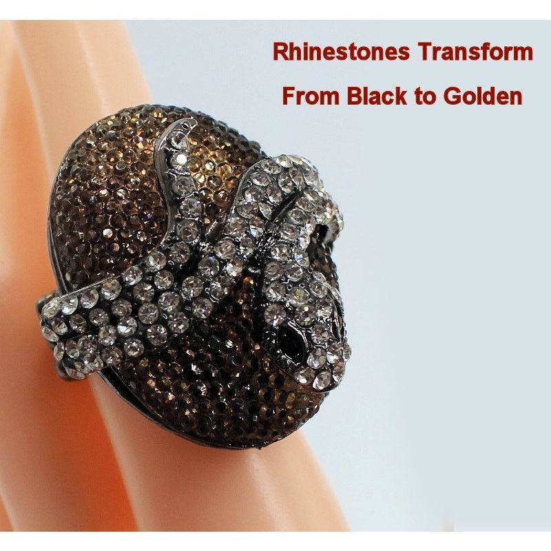 Other Coiled Serpent Snake Ring Black Rhinestones Transforms Goldh Size ONE SIZE - 2 Thumbnail