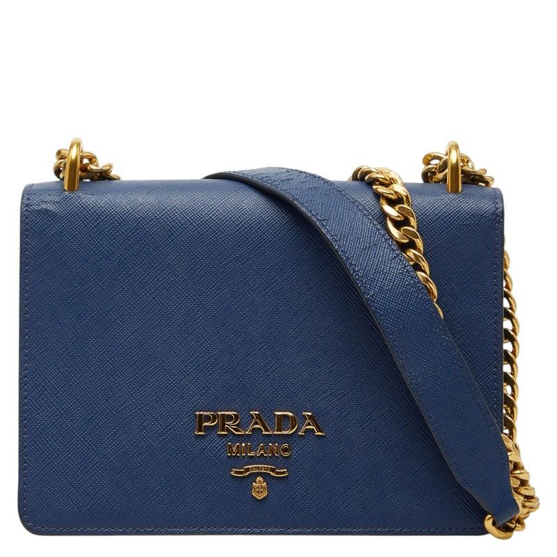 Prada Prada Saffiano Leather Chain Shoulder Bag Leather Shoulder Bag Duty Free For Usa in Blue, Women's