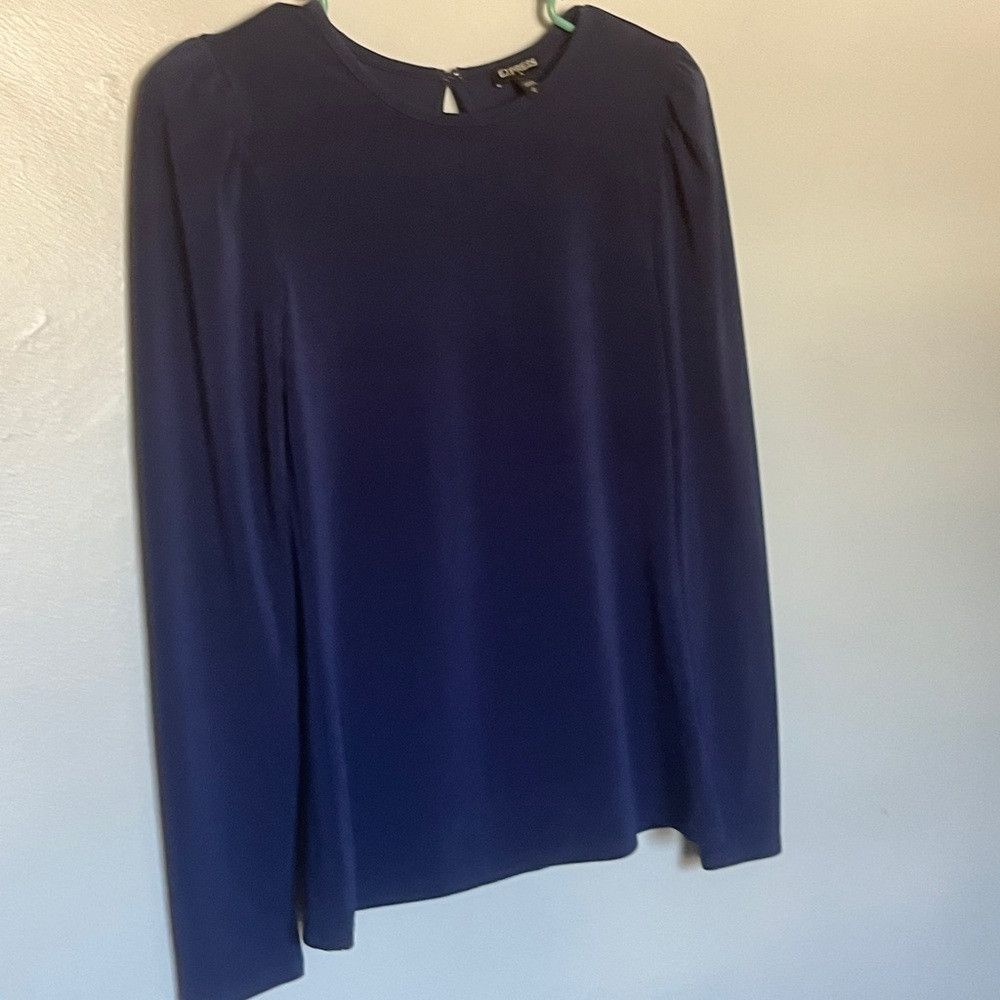 Express Express Long Sleeve Loose Fit Blouse Navy Blue Small Size S / US 4 / IT 40 - 4 Thumbnail