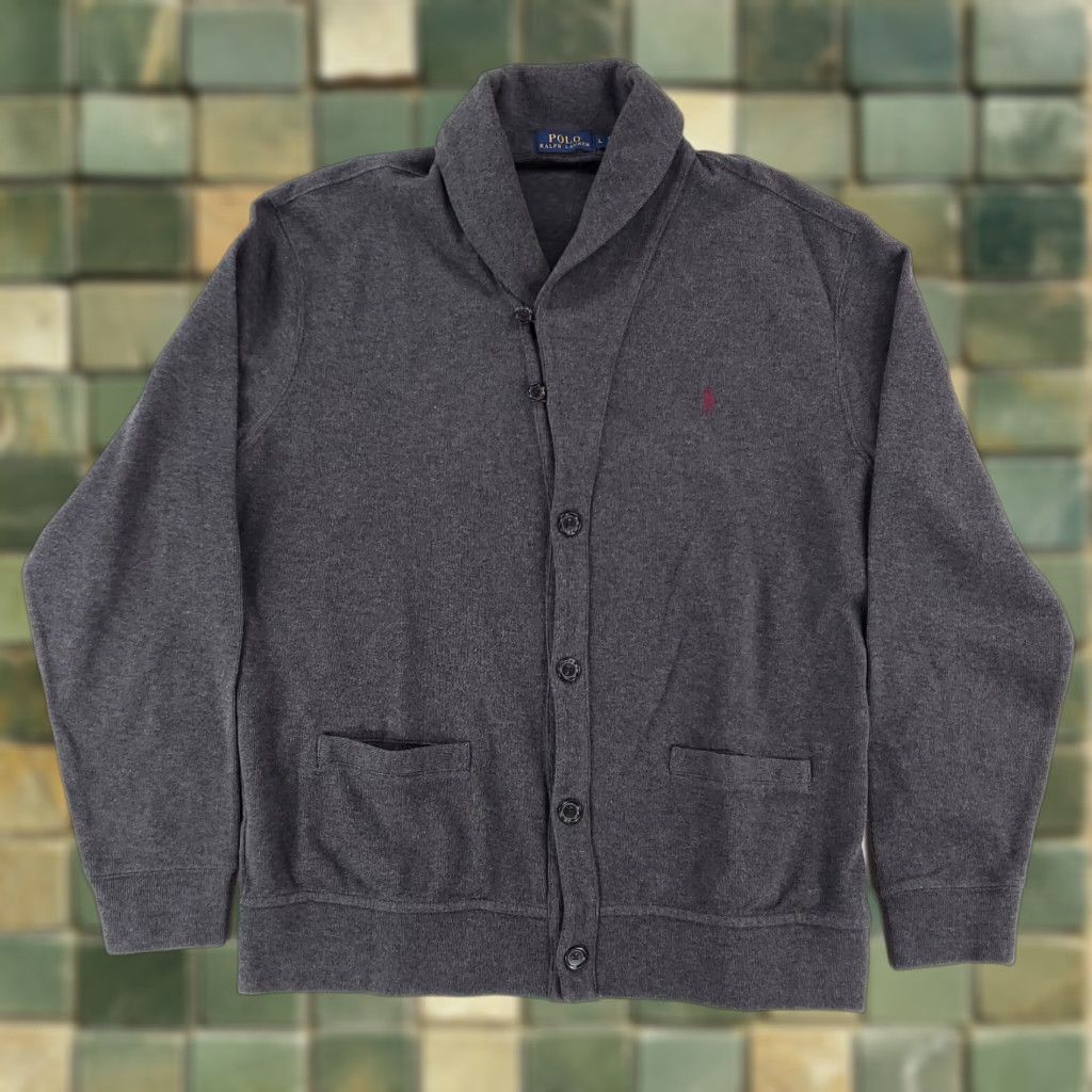 Polo Ralph Lauren Polo Ralph Lauren Cardigan Estate Rib Cotton Shawl Collar Gray Mens L Size US L / EU 52-54 / 3 - 1 Thumbnail